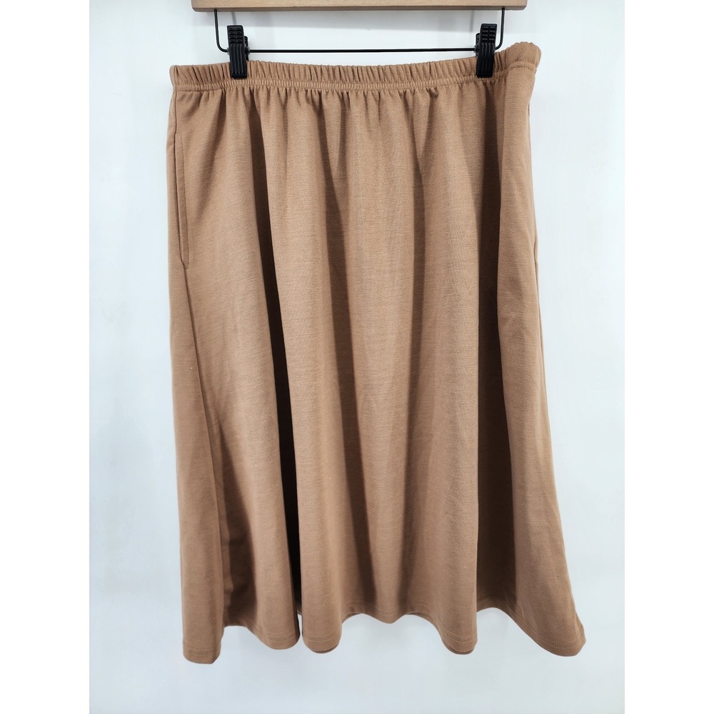 Serengeti Womens PXL Tan Knit Elastic Waist Midi Skirt Made in USA Brown PXL